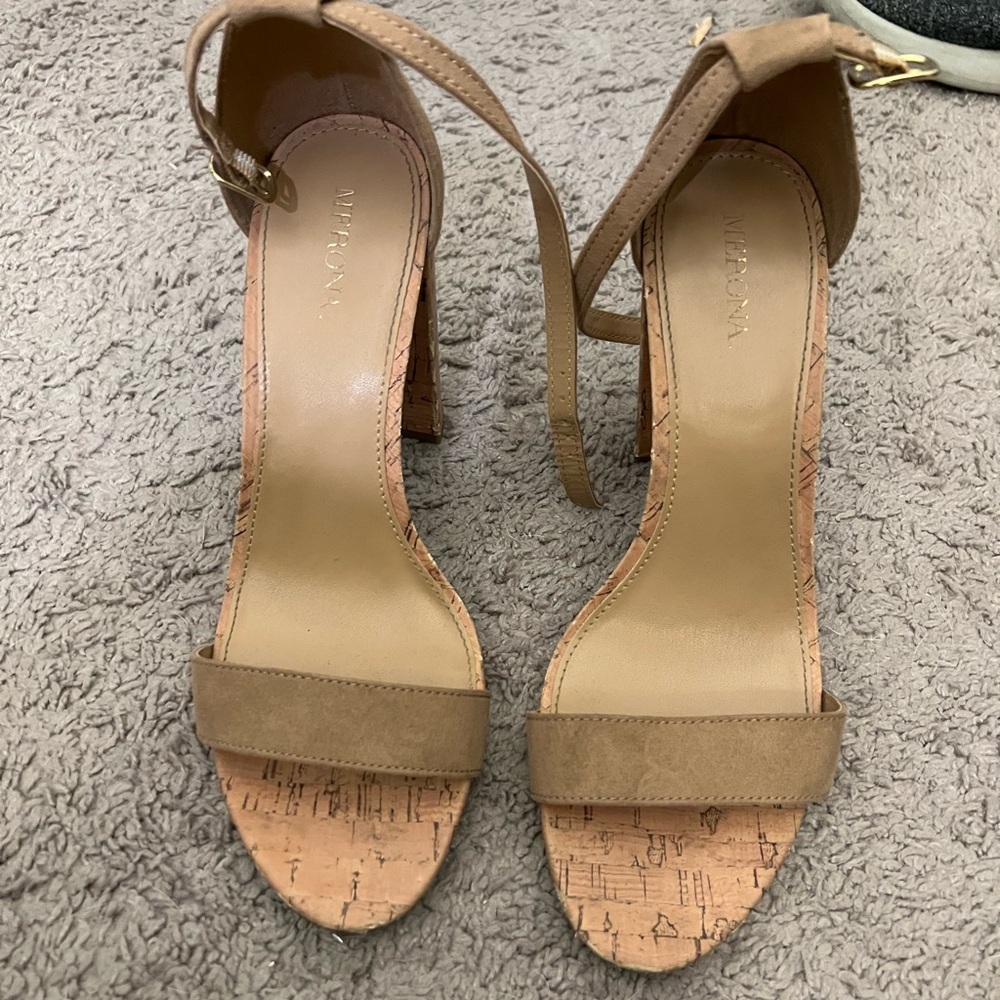 Tan Cork Block Heels Size 8